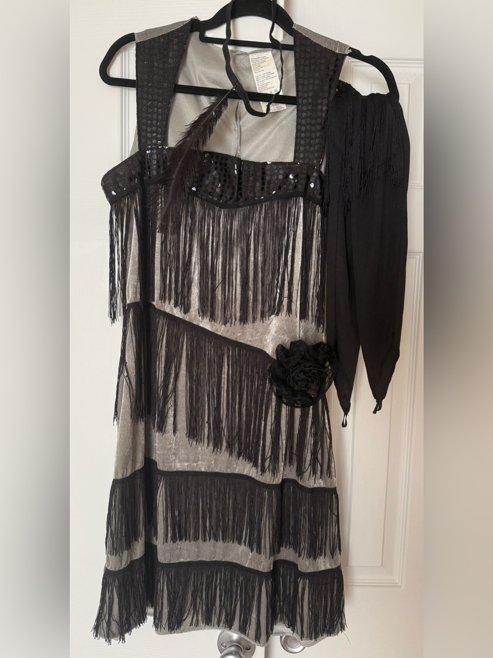 Flapper Girl Art Deco 20s 30s Halloween Costume Dress Dancer Fringe Black Grey